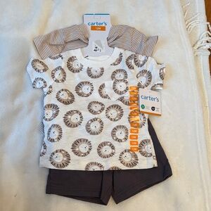 Carter's Lion Print Top and Shorts Set - Brown and Gray